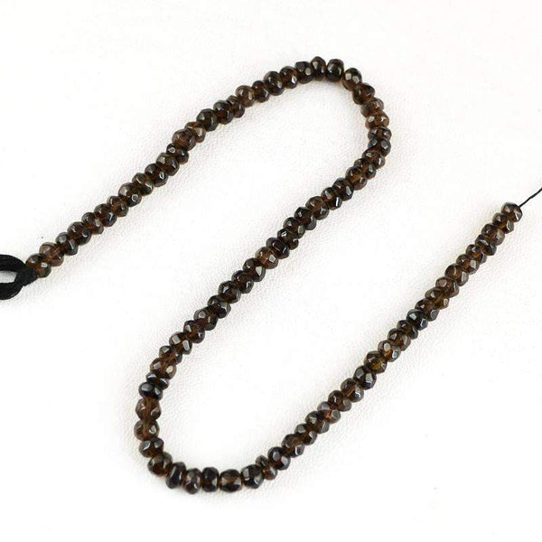 gemsmore:Natural Smoky Quartz Beads Strand Faceted Round Shape Drilled