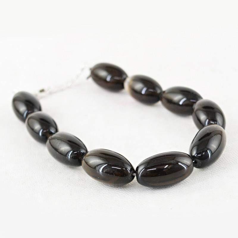 gemsmore:Natural Smoky Quartz Bracelet Oval Shape Untreated Beads