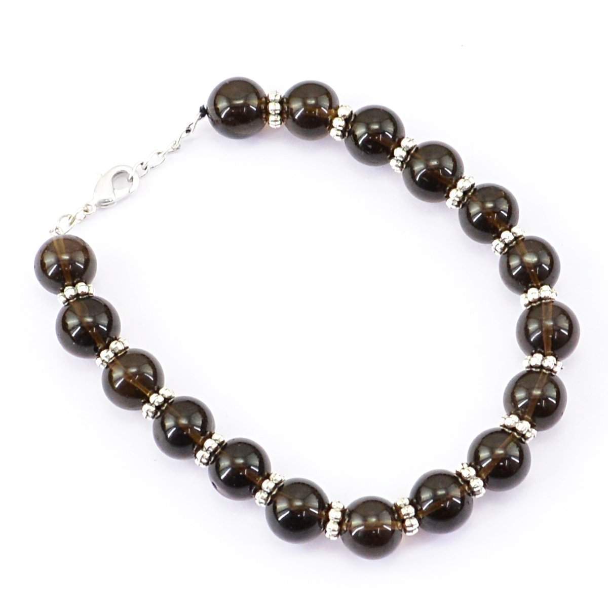 gemsmore:Natural Smoky Quartz Bracelet Round Shape Untreated Beads