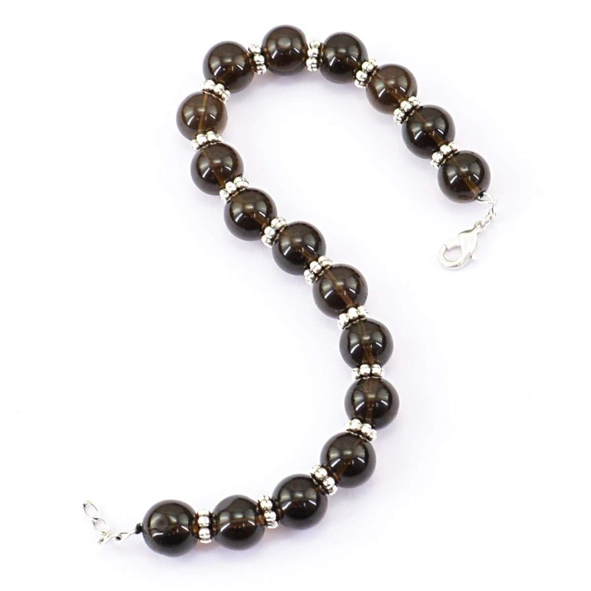 gemsmore:Natural Smoky Quartz Bracelet Round Shape Untreated Beads