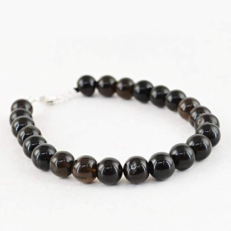 gemsmore:Natural Smoky Quartz Bracelet Untreated Round Shape Beads