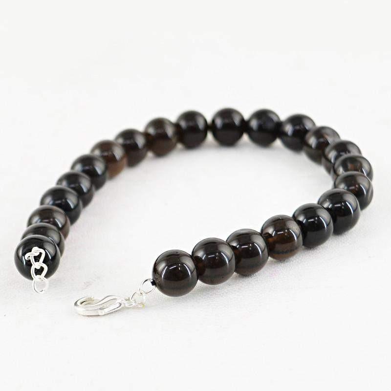 gemsmore:Natural Smoky Quartz Bracelet Untreated Round Shape Beads