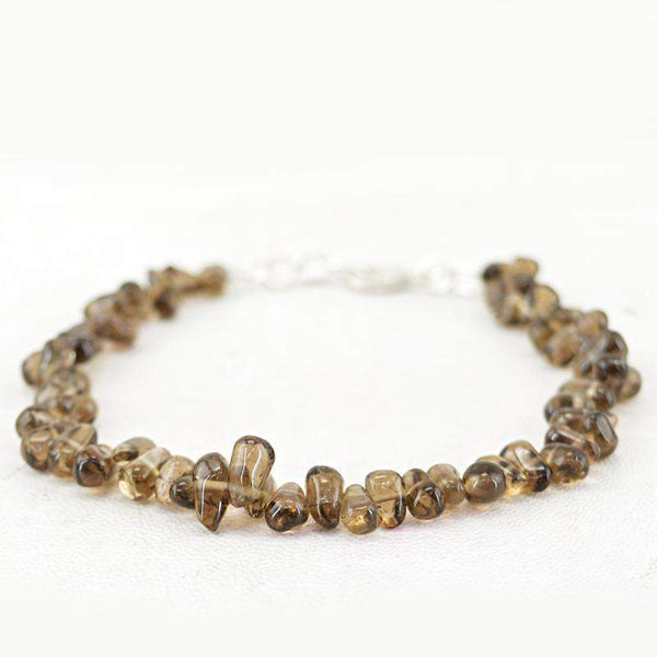 gemsmore:Natural Smoky Quartz Bracelet Untreated Tear Drop Beads