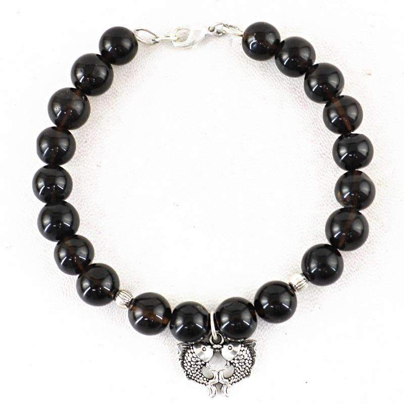 gemsmore:Natural Smoky Quartz Charm Beads Bracelet - Round Shape