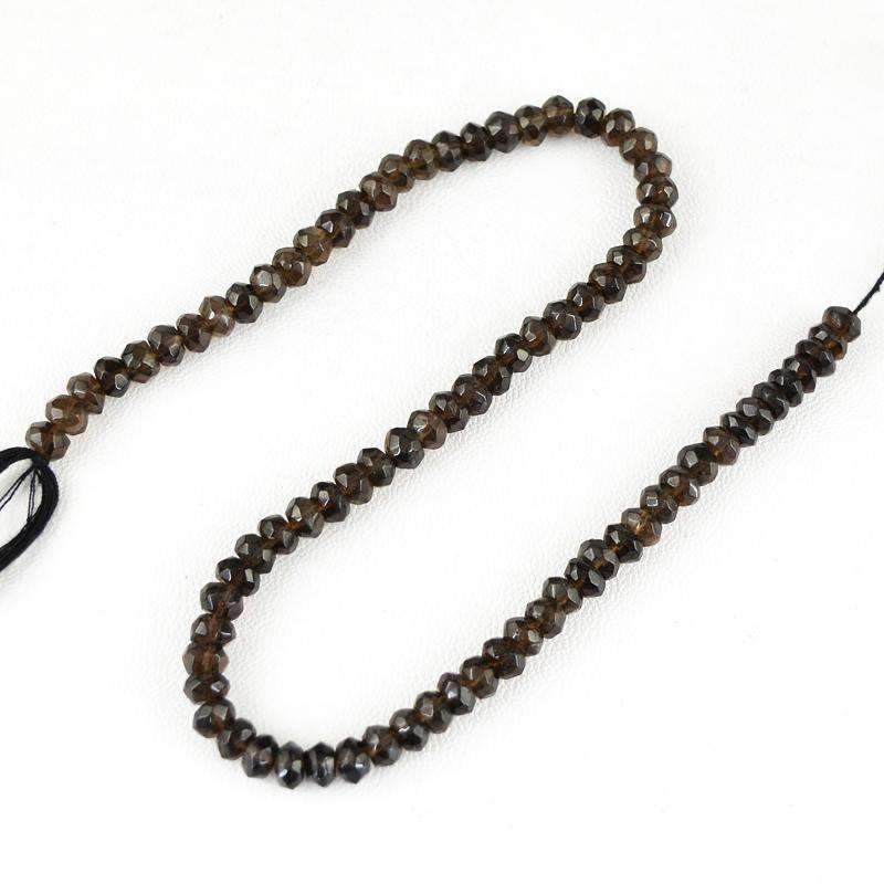 gemsmore:Natural Smoky Quartz Drilled Beads Strand Round Shape Faceted
