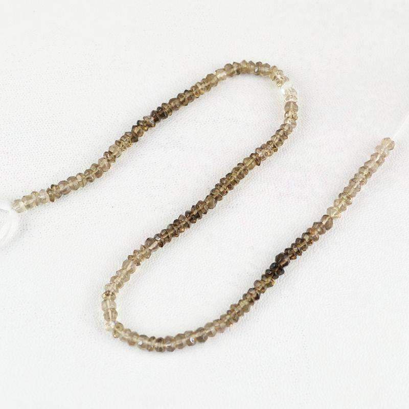 gemsmore:Natural Smoky Quartz Drilled Beads Strand Round Shape Faceted