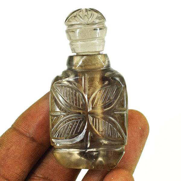 gemsmore:Natural Smoky Quartz  Hand Carved Genuine Crystal Gemstone Carving Perfume Bottle