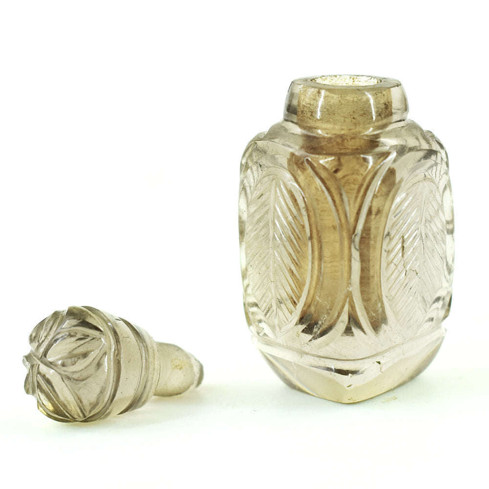 gemsmore:Natural Smoky Quartz  Hand Carved Genuine Crystal Gemstone Carving Perfume Bottle