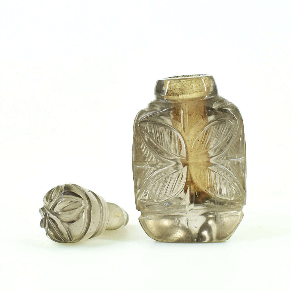 gemsmore:Natural Smoky Quartz  Hand Carved Genuine Crystal Gemstone Carving Perfume Bottle