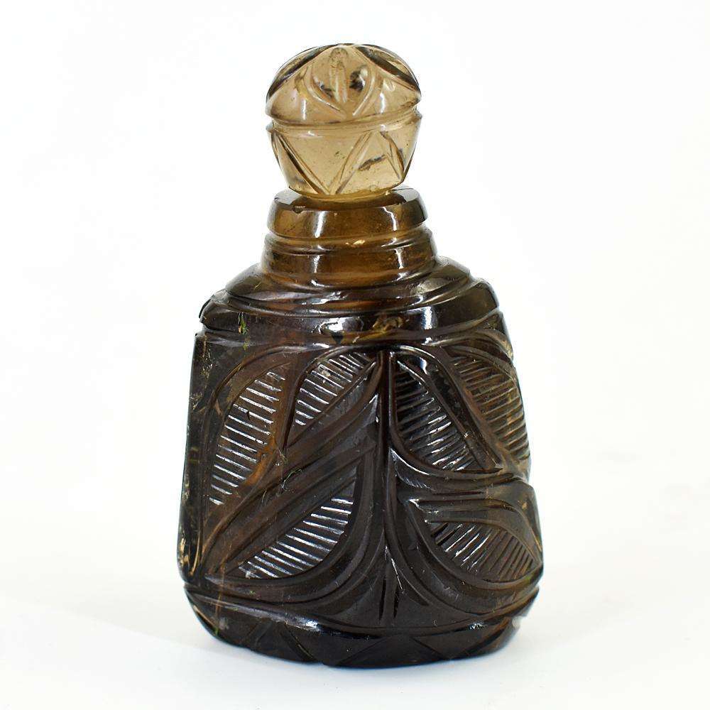 gemsmore:Natural Smoky Quartz Hand Carved Genuine Crystal Gemstone Carving Perfume Bottle