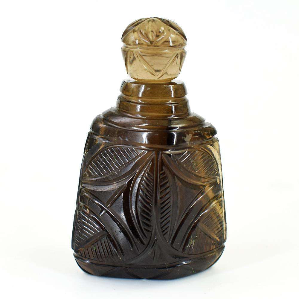 gemsmore:Natural Smoky Quartz Hand Carved Genuine Crystal Gemstone Carving Perfume Bottle