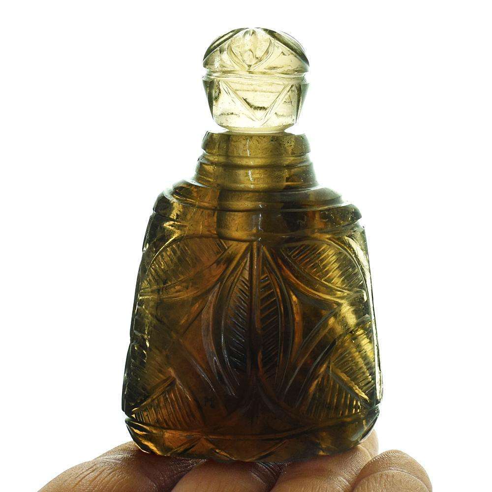 gemsmore:Natural Smoky Quartz Hand Carved Genuine Crystal Gemstone Carving Perfume Bottle