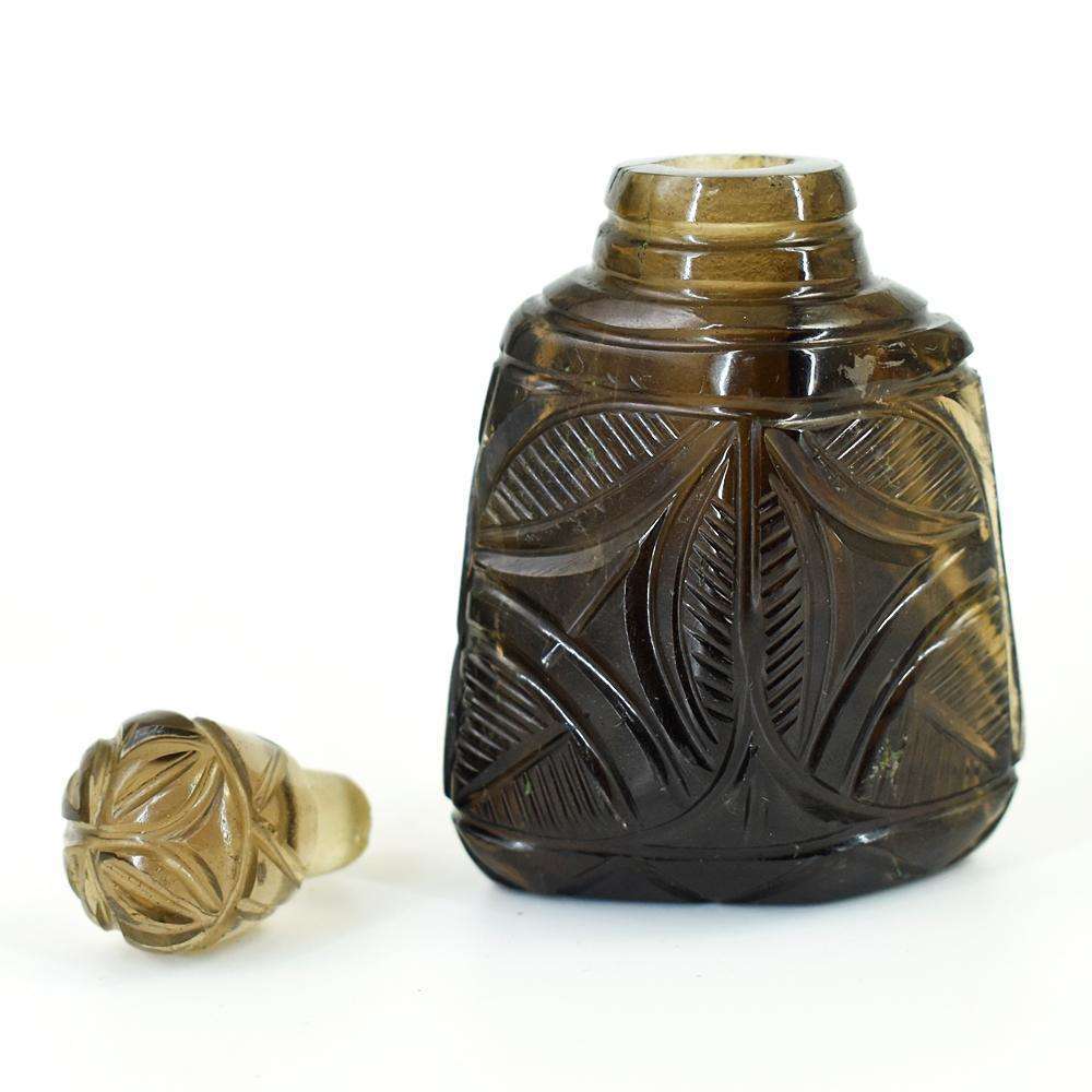 gemsmore:Natural Smoky Quartz Hand Carved Genuine Crystal Gemstone Carving Perfume Bottle