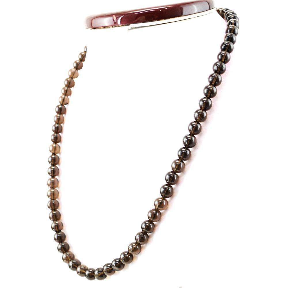 gemsmore:Natural Smoky Quartz Necklace 20 Inches Long Round Shape Beads