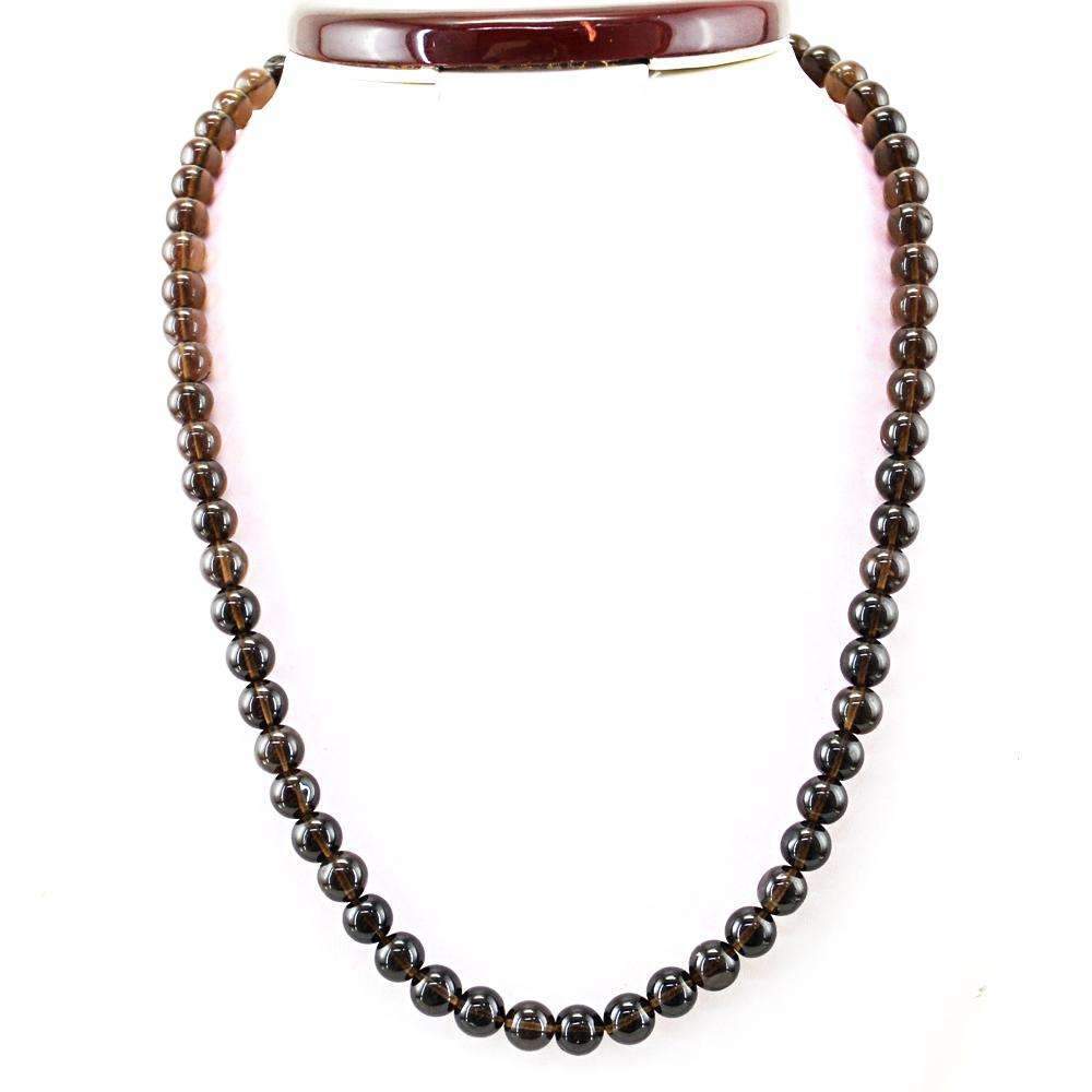gemsmore:Natural Smoky Quartz Necklace 20 Inches Long Round Shape Beads