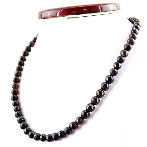 gemsmore:Natural Smoky Quartz Necklace 20 Inches Long Unheated Round Shape Beads