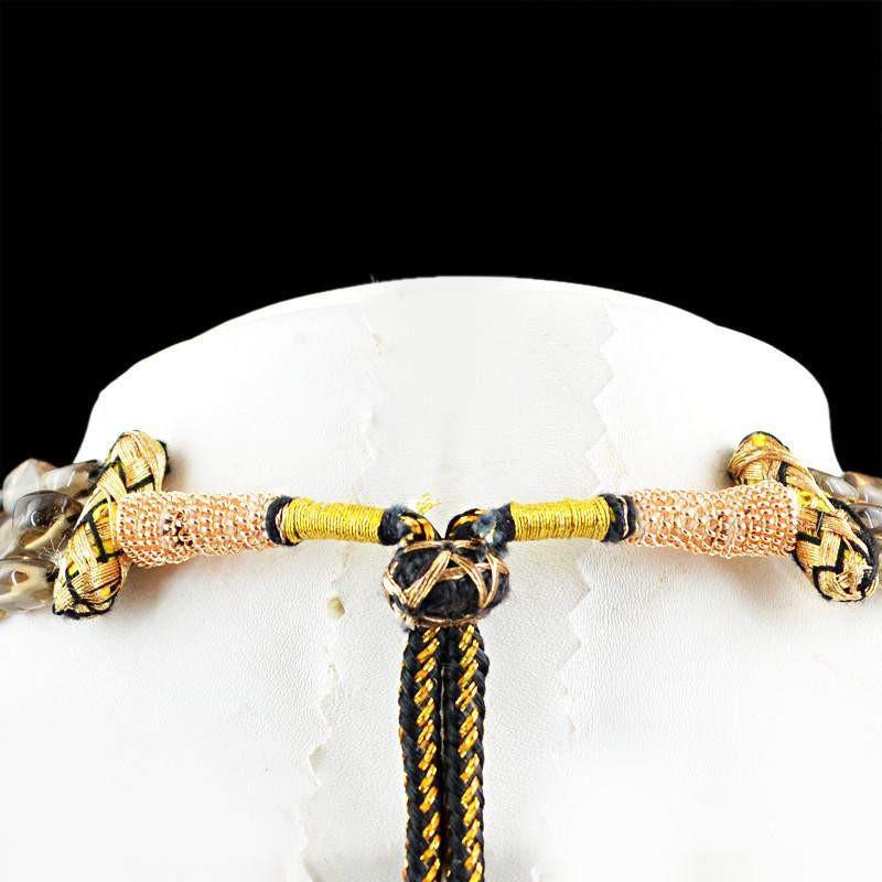 gemsmore:Natural Smoky Quartz Necklace 3 Line Oval Shape Untreated Beads