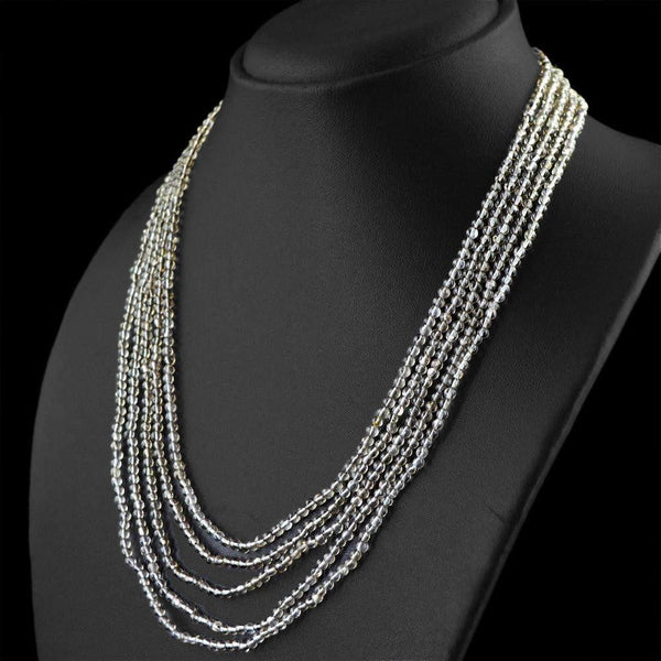 gemsmore:Natural Smoky Quartz Necklace 5 Strand Round Shape Beads