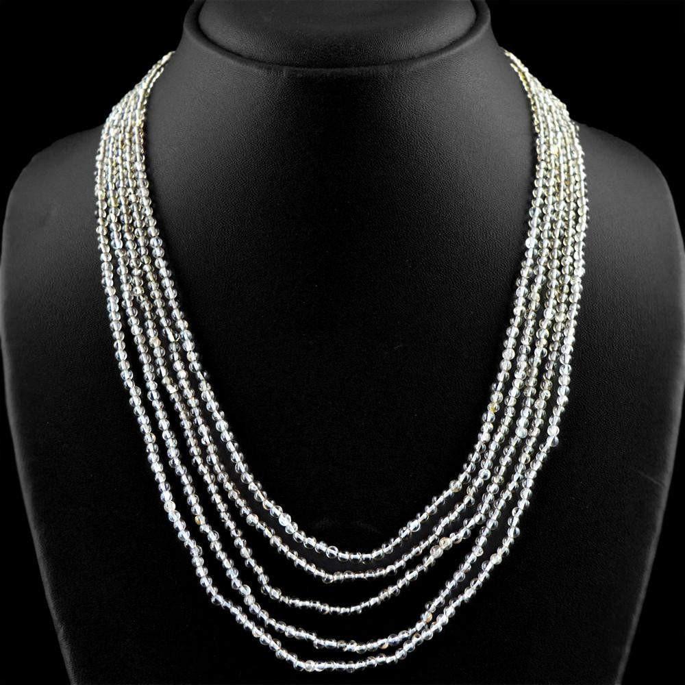 gemsmore:Natural Smoky Quartz Necklace 5 Strand Round Shape Beads