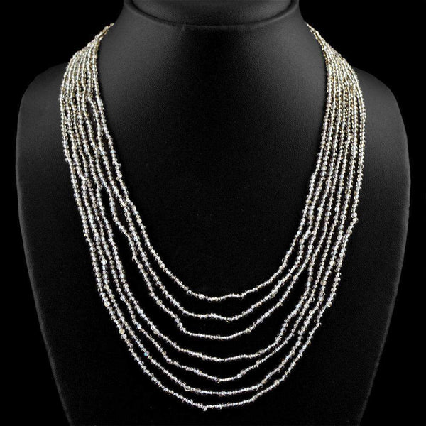 gemsmore:Natural Smoky Quartz Necklace 7 Line Untreated Beads
