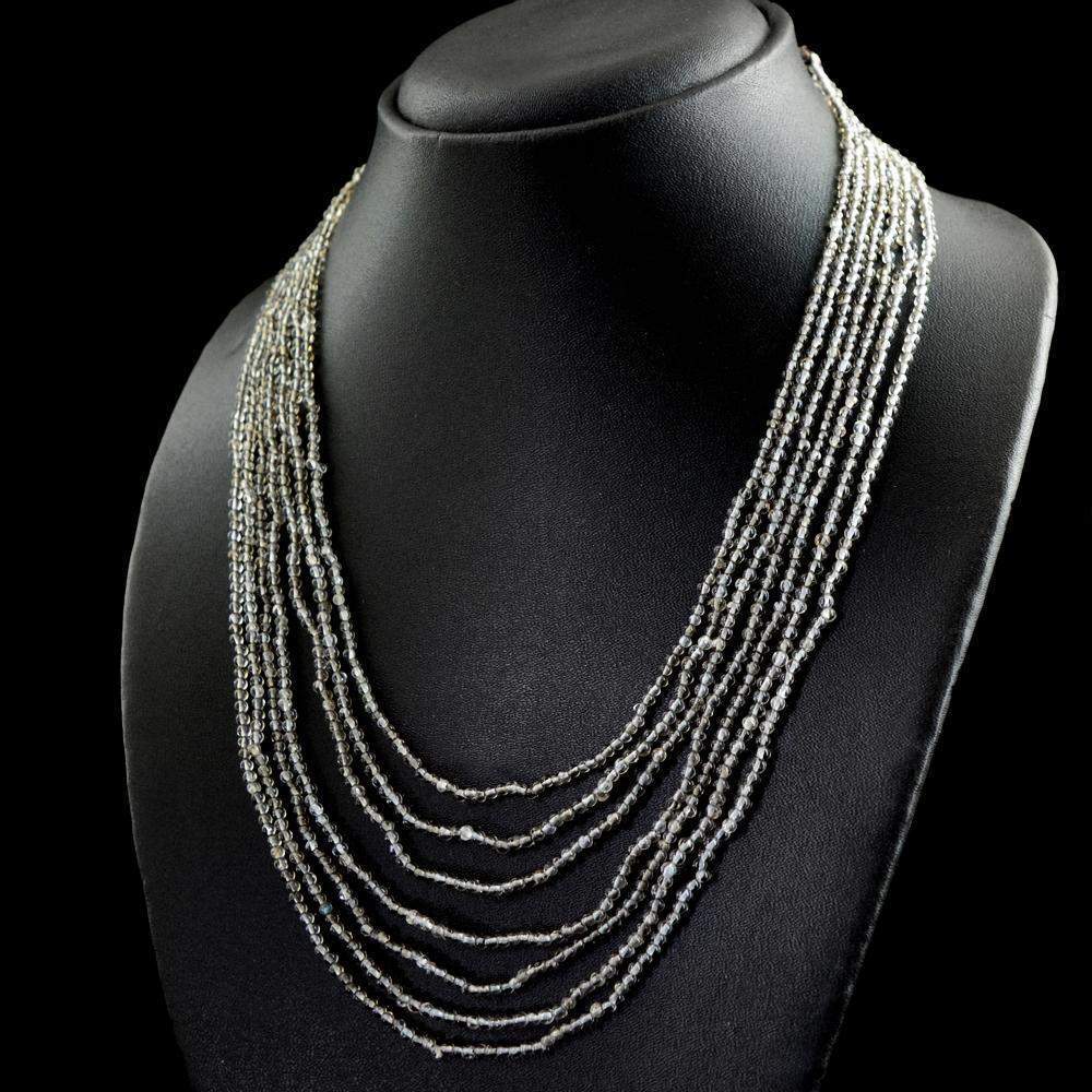 gemsmore:Natural Smoky Quartz Necklace 7 Line Untreated Beads