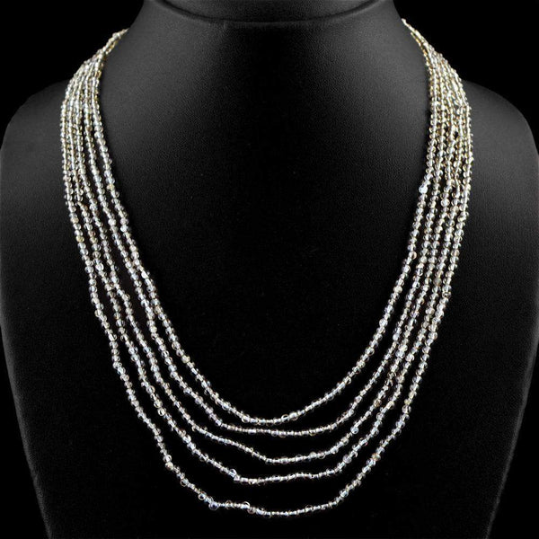 gemsmore:Natural Smoky Quartz Necklace Round Shape Beads - 5 Strand