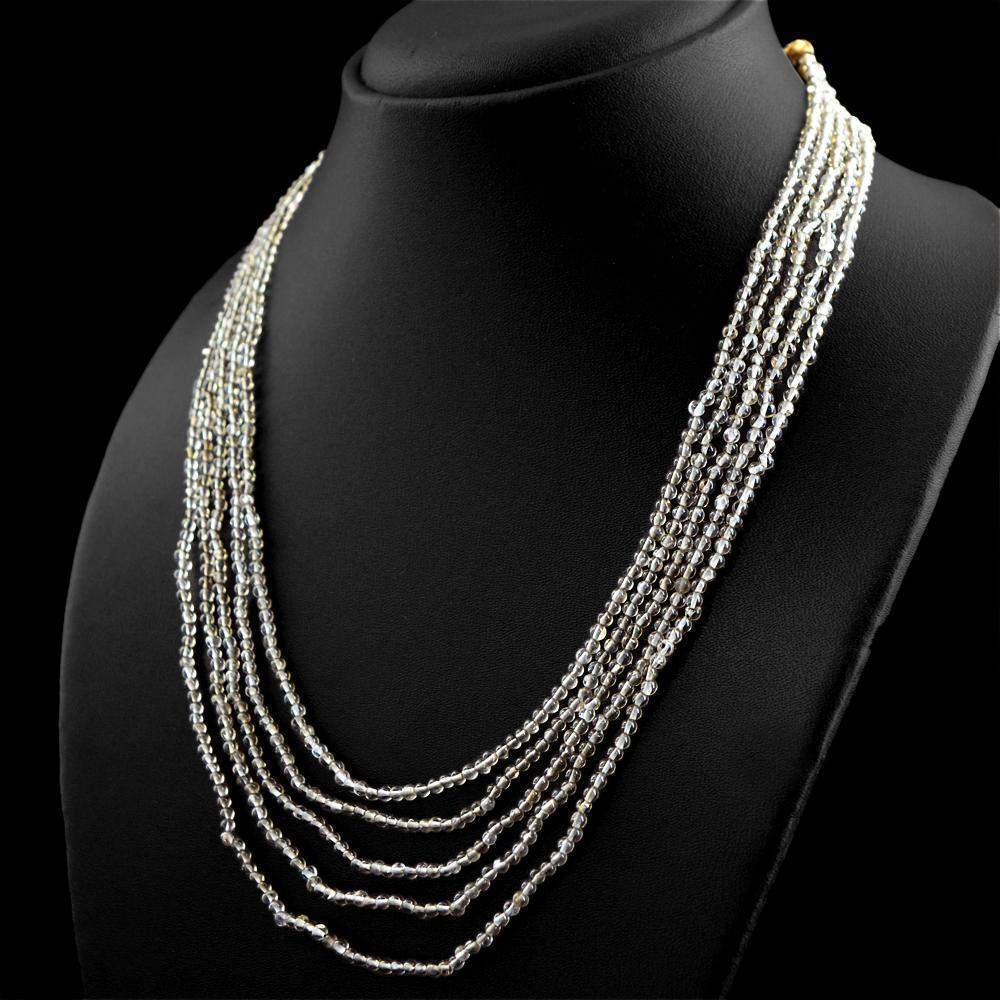 gemsmore:Natural Smoky Quartz Necklace Round Shape Beads - 5 Strand