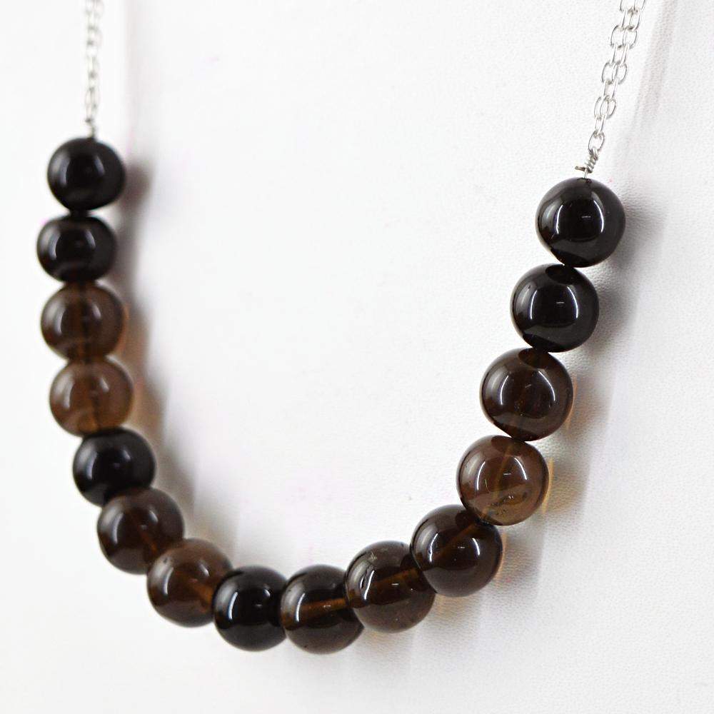 gemsmore:Natural Smoky Quartz Necklace Round Shape Beads - Best Quality