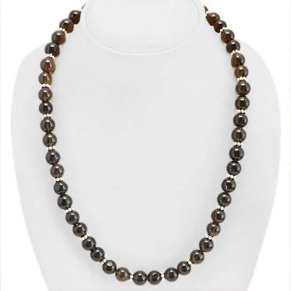 gemsmore:Natural Smoky Quartz Necklace Round Shape Untreated Beads