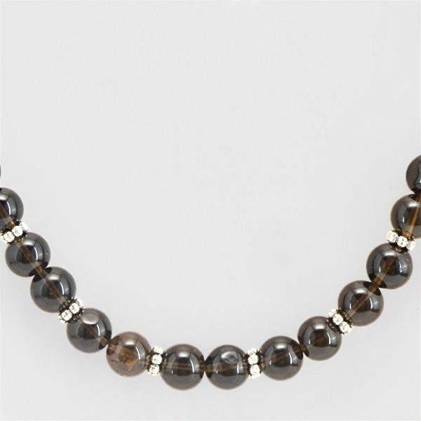 gemsmore:Natural Smoky Quartz Necklace Round Shape Untreated Beads