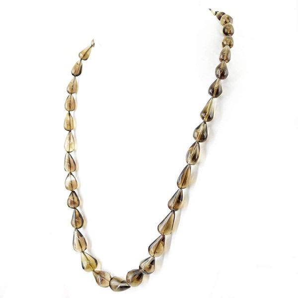 gemsmore:Natural Smoky Quartz Necklace Single Strand Pear Shape Beads