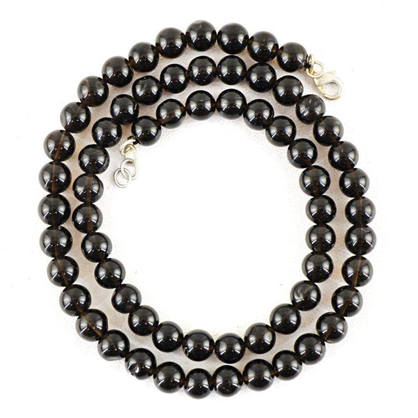 gemsmore:Natural Smoky Quartz Necklace Single Strand Round Shape Beads