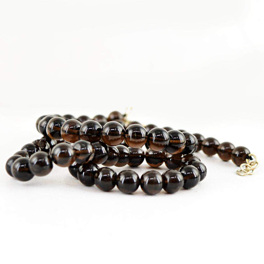 gemsmore:Natural Smoky Quartz Necklace Single Strand Round Shape Beads