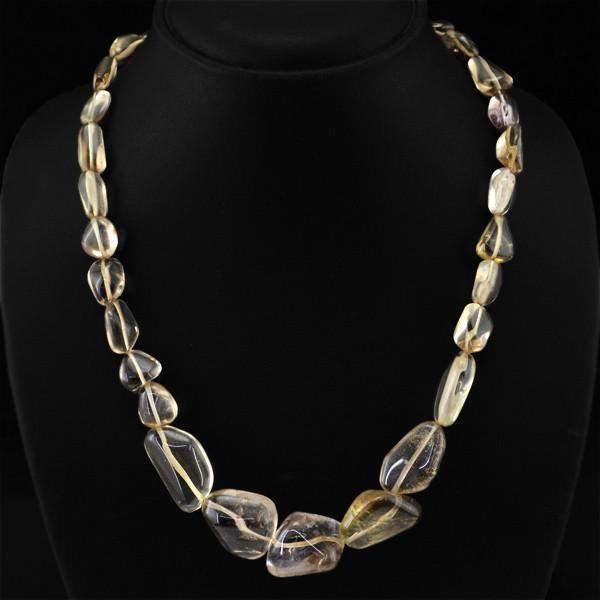 gemsmore:Natural Smoky Quartz Necklace Untreated Beads
