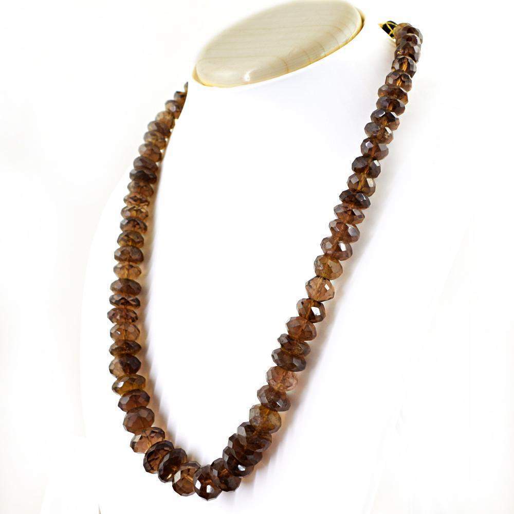 gemsmore:Natural Smoky Quartz Necklace Untreated Round Cut Beads