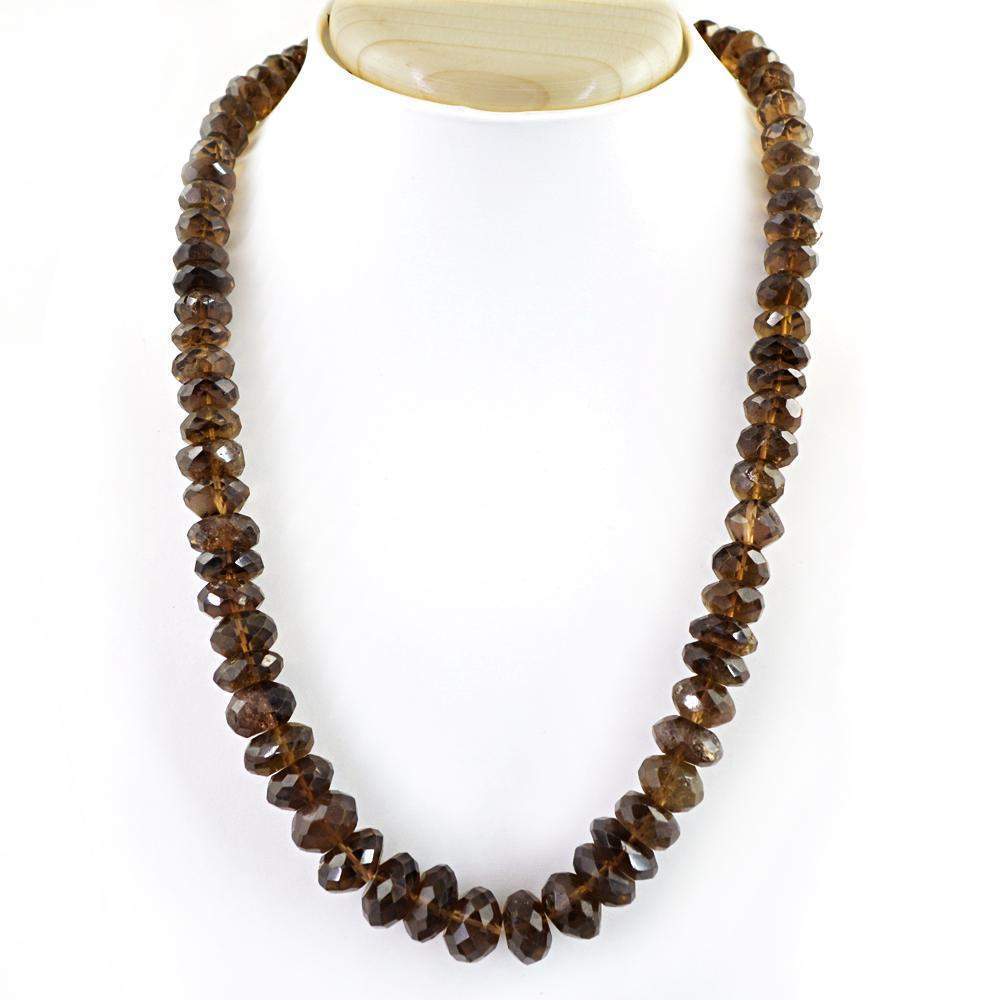 gemsmore:Natural Smoky Quartz Necklace Untreated Round Cut Beads