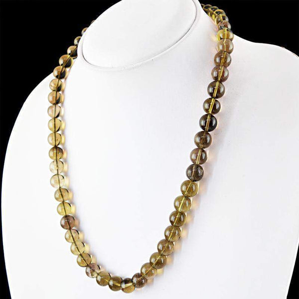 gemsmore:Natural Smoky Quartz Necklace Untreated Round Shape Beads