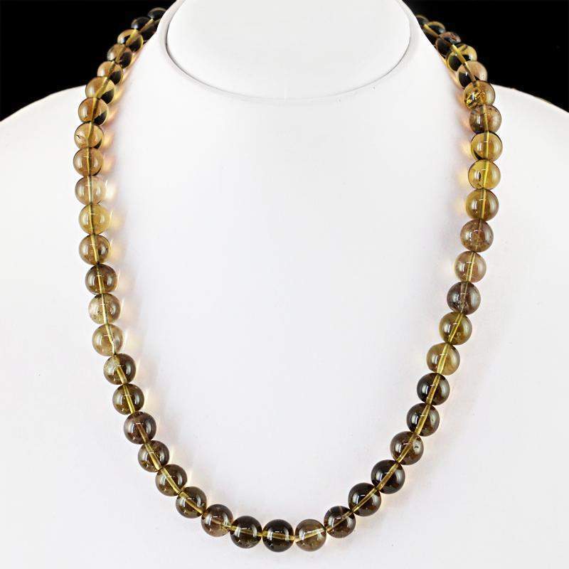 gemsmore:Natural Smoky Quartz Necklace Untreated Round Shape Beads