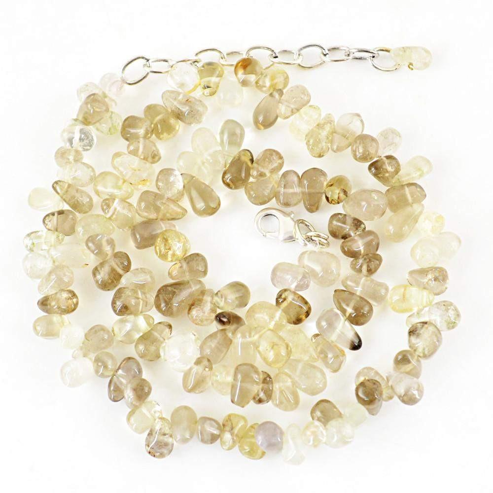 gemsmore:Natural Smoky Quartz Necklace Untreated Tear Drop Beads