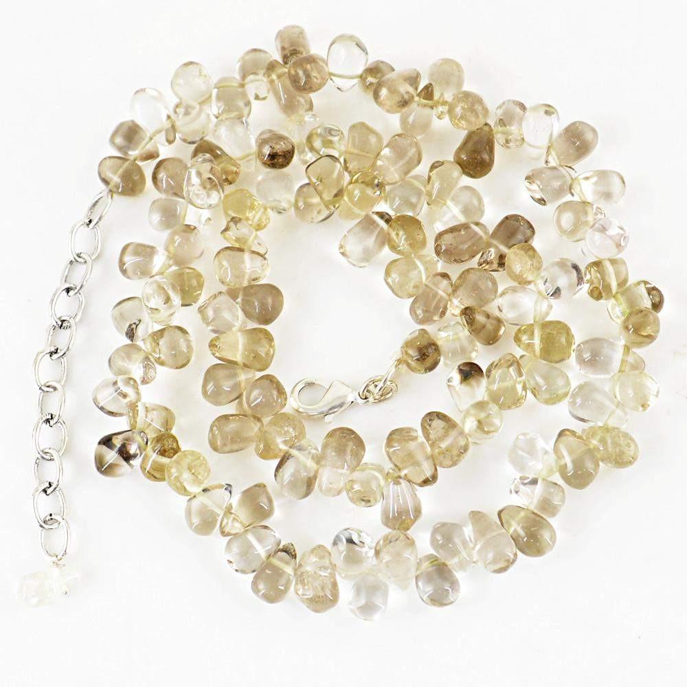 gemsmore:Natural Smoky Quartz Necklace Untreated Tear Drop Beads