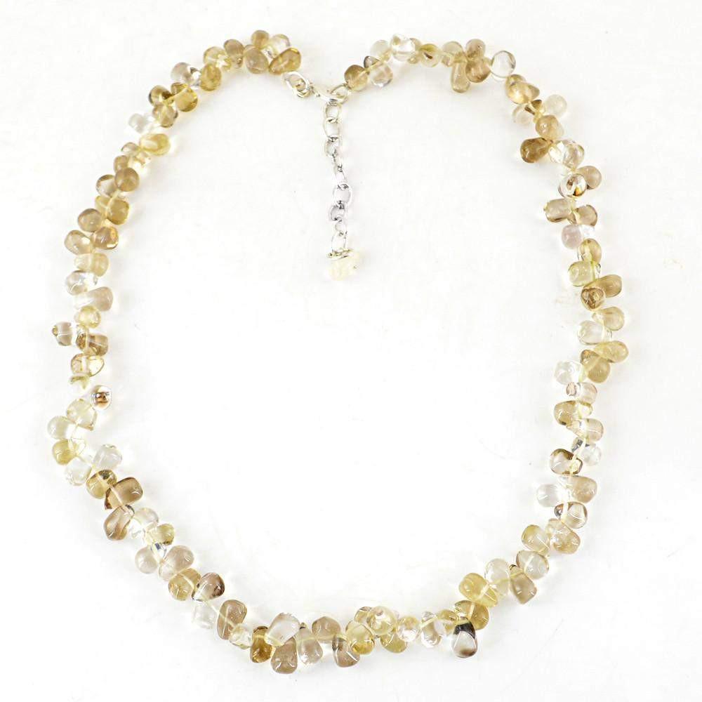 gemsmore:Natural Smoky Quartz Necklace Untreated Tear Drop Beads