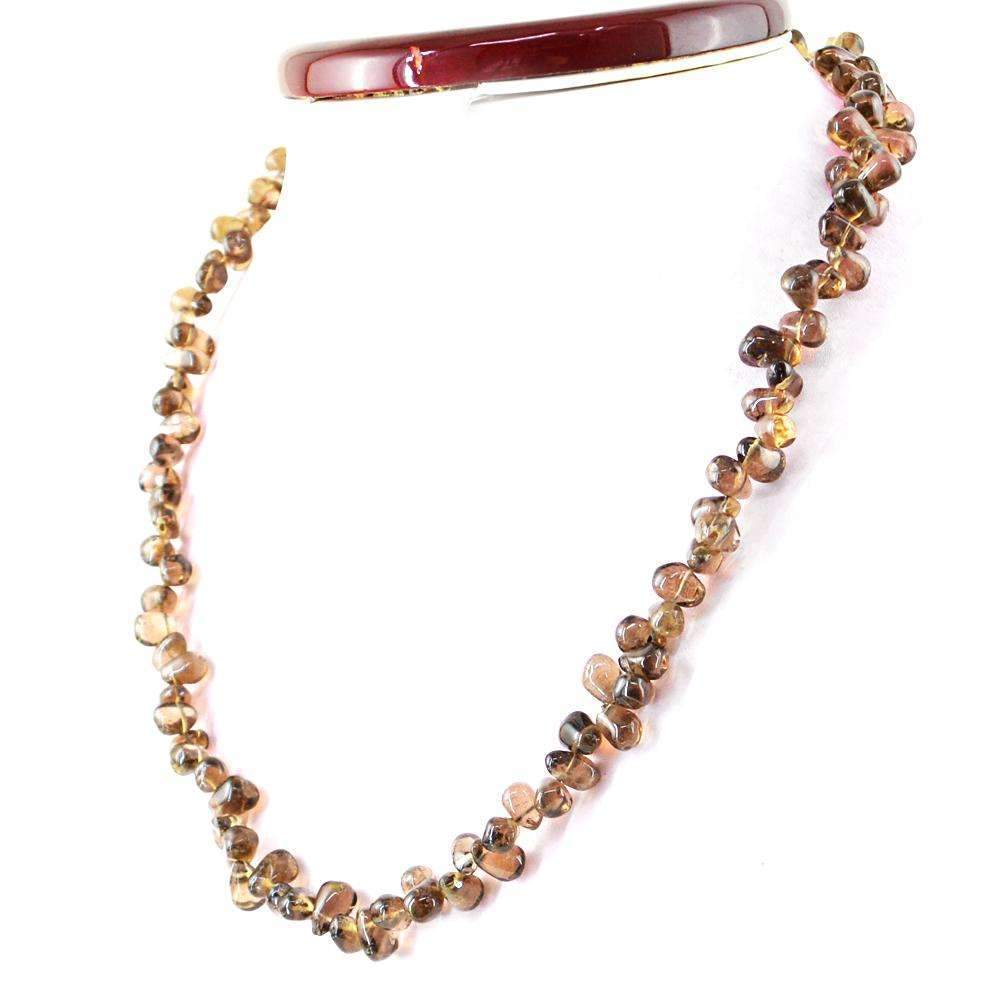 gemsmore:Natural Smoky Quartz Necklace Untreated Tear Drop Beads