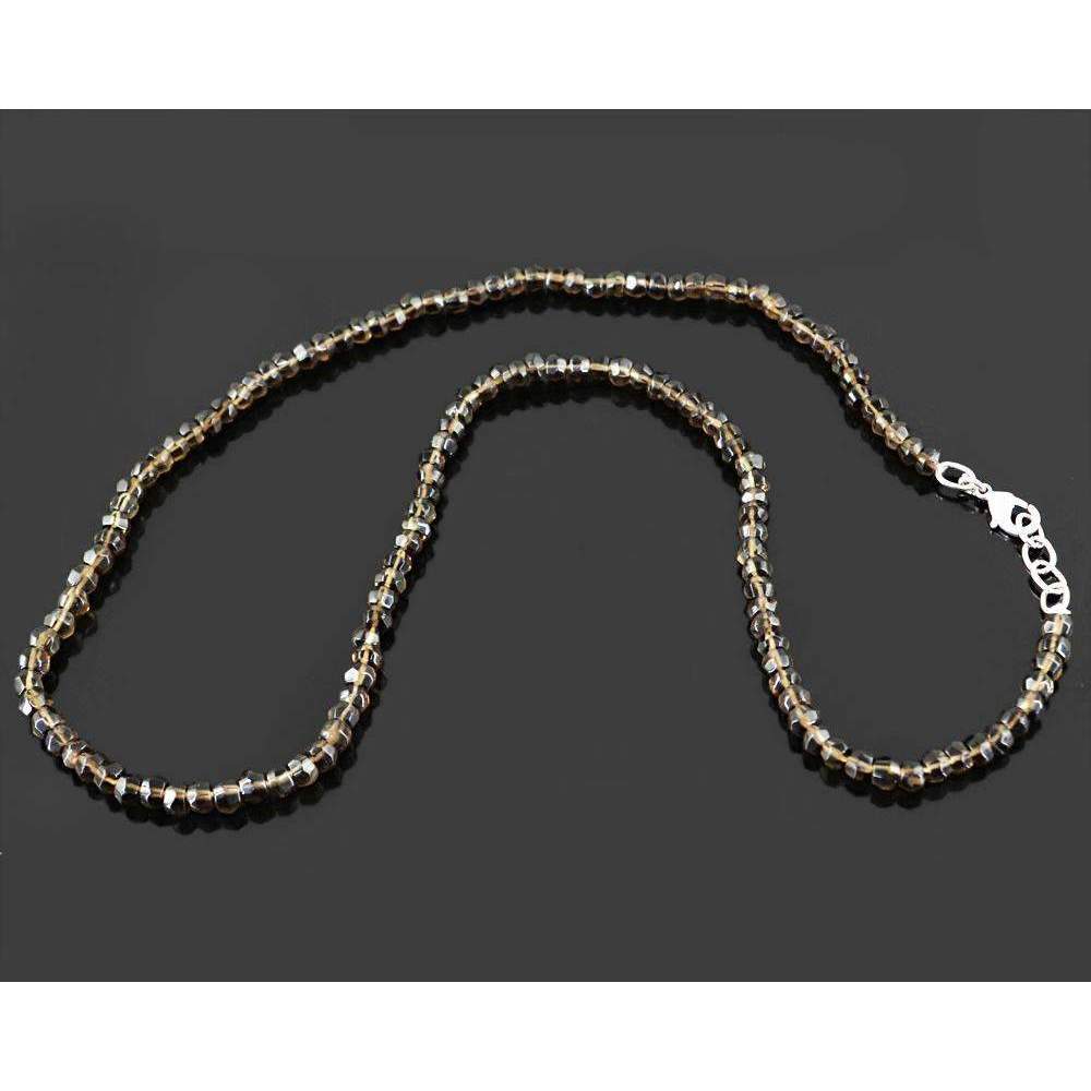 gemsmore:Natural Smoky Quartz Round Cut Beads Necklace - Single Strand