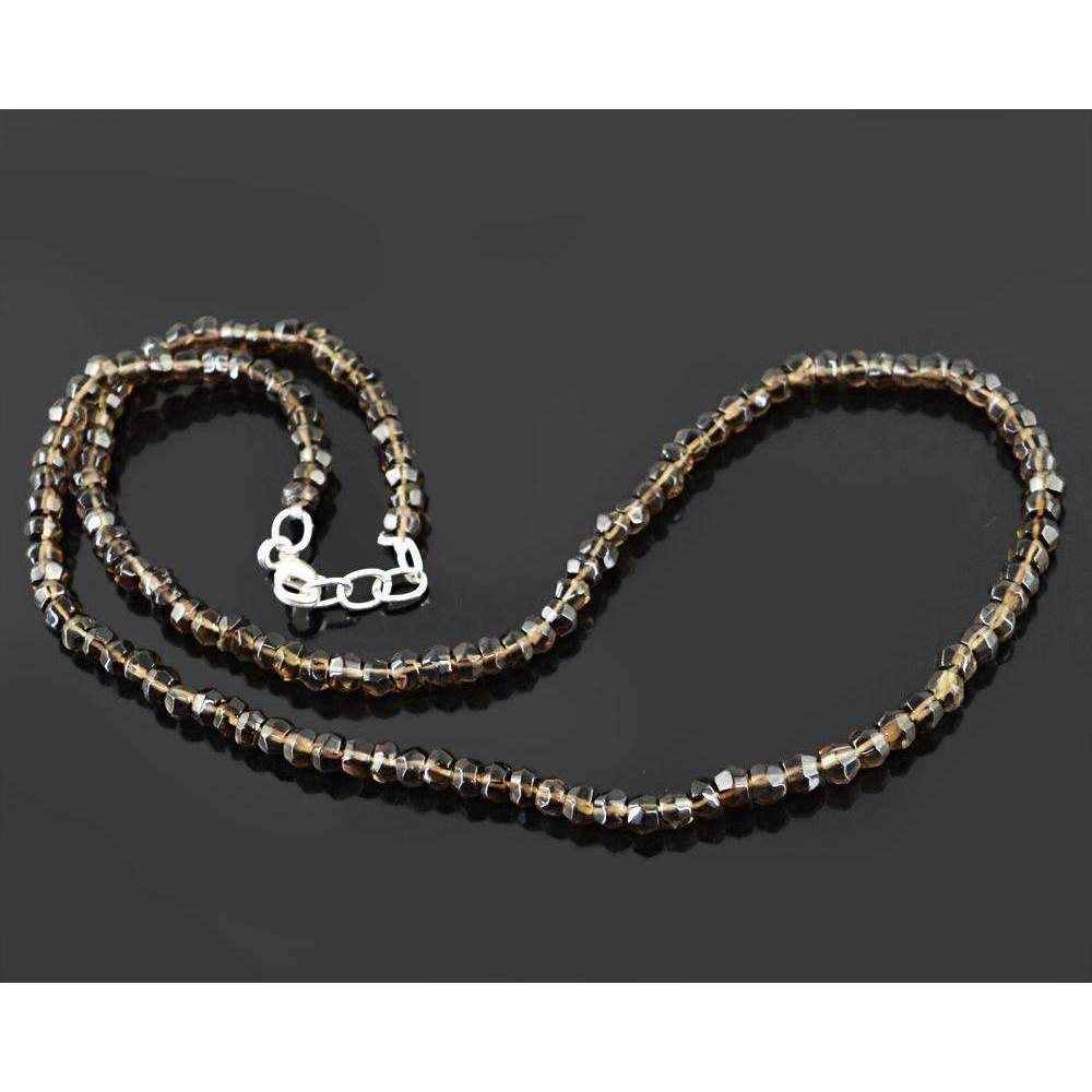 gemsmore:Natural Smoky Quartz Round Cut Beads Necklace - Single Strand