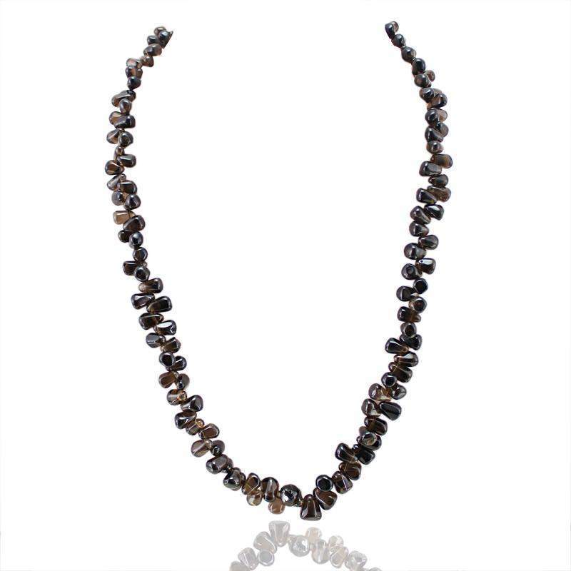 gemsmore:Natural Smoky Quartz Single Strand Beads Necklace