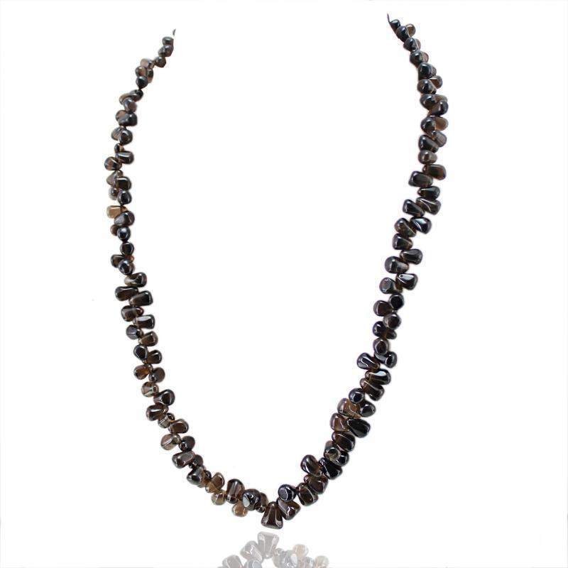 gemsmore:Natural Smoky Quartz Single Strand Beads Necklace