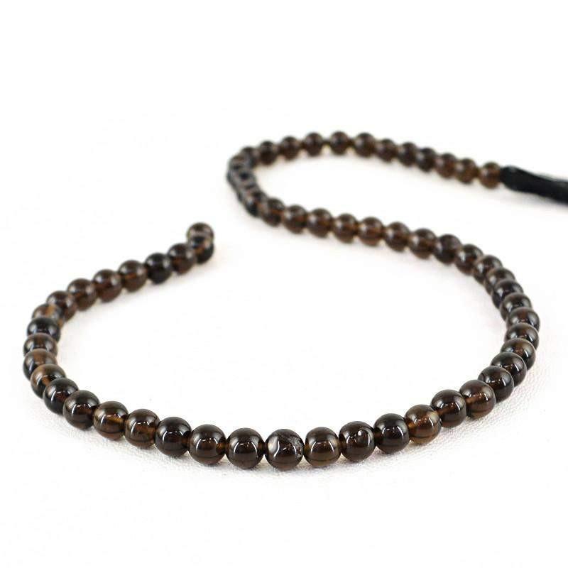 gemsmore:Natural Smoky Quartz Strand Round Shape Untreated Drilled Beads