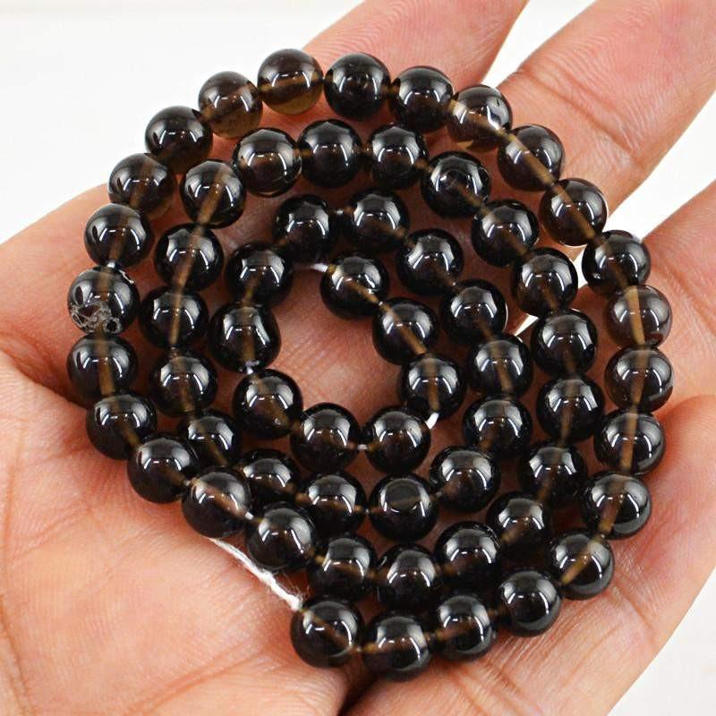 gemsmore:Natural Smoky Quartz Strand Round Shape Untreated Drilled Beads