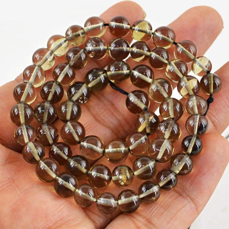 gemsmore:Natural Smoky Quartz Strand Untreated Round Shape Drilled Beads