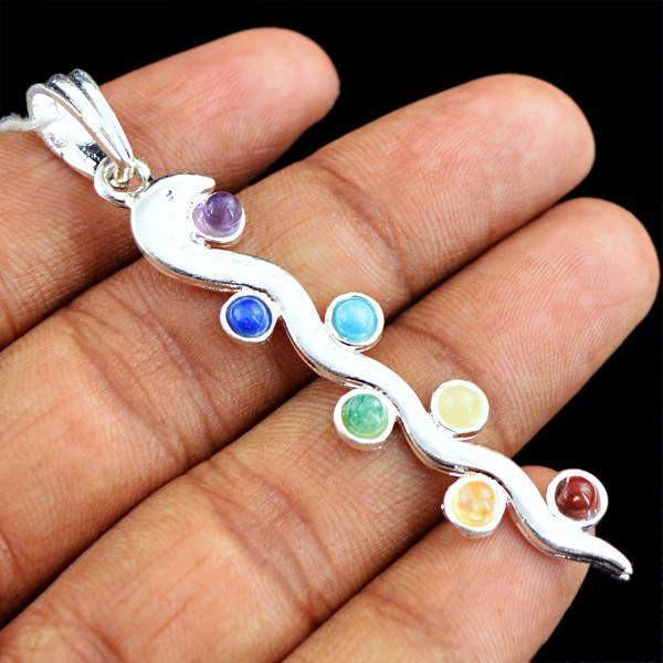 gemsmore:Natural Snake Seven Chakra Reiki Healing Pendant